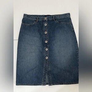 Ann Taylor Midi Button Down Skirt Blue Denim size 8